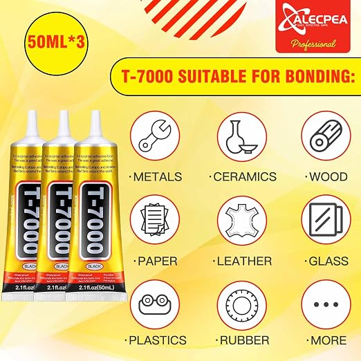ALECPEA Upgrade T-7000 Black Adhesive Glue - 3PCS 50ml | High-Performance Waterproof Adhesive for Precision Repairs, Perfect for Phone, Electronics, Jewelry, and Crafts