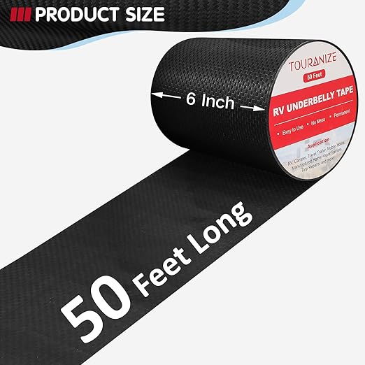 RV Underbelly Material RV Underbelly Tape, 6'' x 50' Waterproof Flex Belly Tape with Permanent Sealing Adhesive for Mobile Home, Camper Travel Trailer, Tear Repair Patch, Black