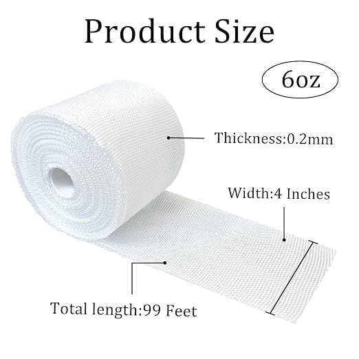 Acuteye Fiberglass Cloth Roll, 4 Inches*99 Feet 6oz Plain Weave Non Adhesive Fiberglass Cloth Tape Strip for Repairing and Reinforcing Pipes, Sinks, Bathtubs, Boats, Cars (1, 4'' * 99')