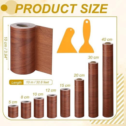 PATIKIL Wood Grain Repair Tape, 4" x 33' Self Adhesive Realistic Wood Tape with Scraper Durable Repair Patch for Furniture Floor Window Door Table DIY Home Decor, Brown Wood Grain