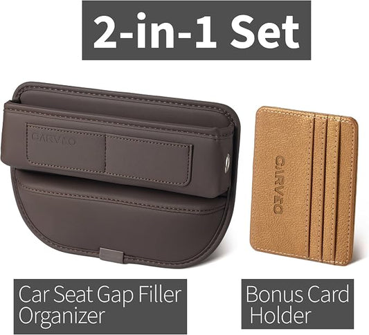 Car Seat Gap Filler Organizer with Charging Hole, In Between Car Seat Catcher for Car, Truck, SUV, Premium PU Leather Interior Accessories, Console Organizer for Phone, Keys and Small Items – Brown