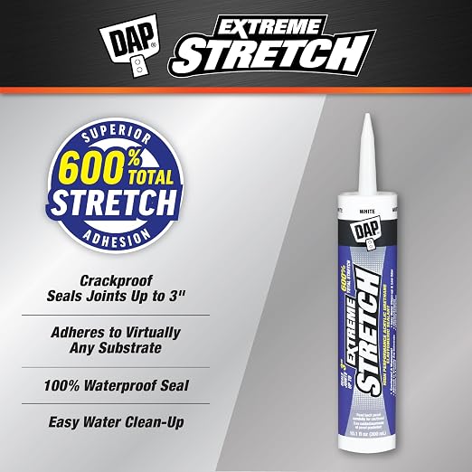 DAP Extreme Stretch Acrylic Urethane Premium Elastomeric Sealant, White, 10.1 Oz (7079818715) (Pack of 12)