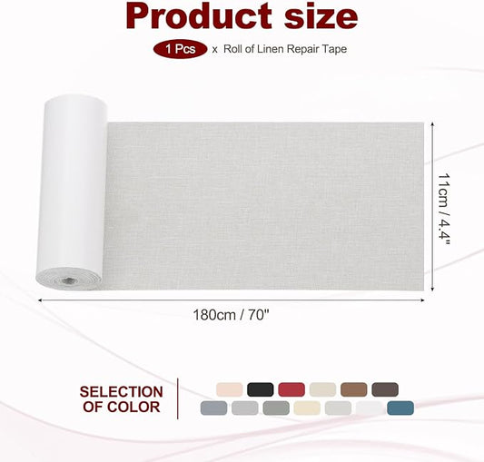 PATIKIL 70x4.4 Inch Linen Repair Tape, Repair Fabric Patch Self Adhesive Couch Patch Line Repair Patch for Furniture Sofa Car Seats Office Chairs, Light Gray