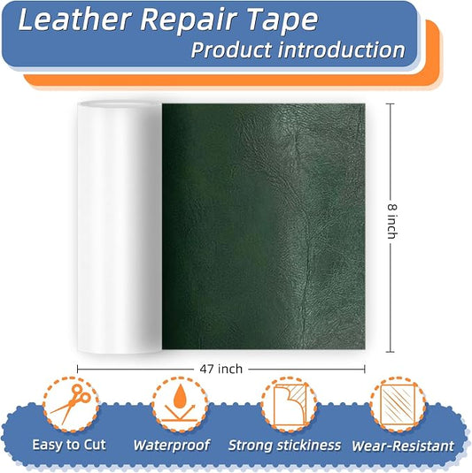 8x47 Inch Leather Repair Tape,Self Adhesive Leather Patches for Furniture,Vinyl Repair Kit for Couches,Bed,Car Seats,Chair (Army Green)