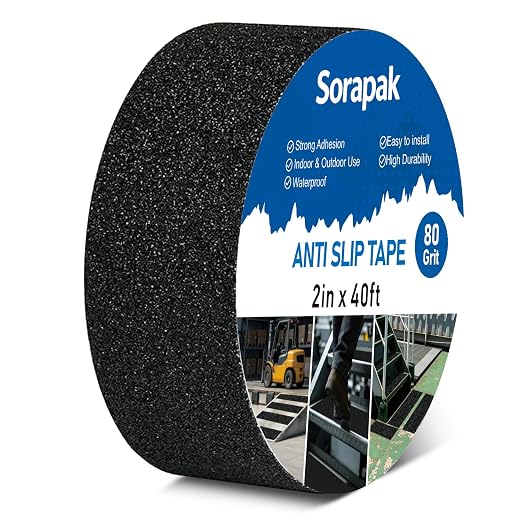 Black Anti Slip Tape 2in x 40ft, 80 Grit Waterproof Non Skid Grip Tape Roll for Stairs, Steps, Ramps, Decks, Floors, Ladders, Indoor & Outdoor Use