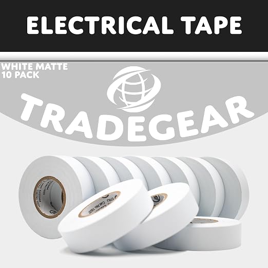 TradeGear White 10 Pack - UL Listed Colored Electrical Tape, 60 ft x 3/4 in, 600V, Flame Retardant, Waterproof, Rubber Adhesive - Phase Marking, Wire ID, Automotive