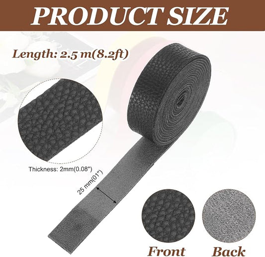 MECCANIXITY Faux Leather Strap, 1" Width x 98" Long Grained Leather Belt Strip Trim Roll for DIY Craft Projects, Pet Collars, Traction Ropes, Bag Straps, Hobby Workshop (Black)