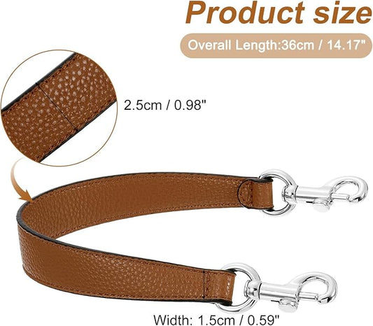 uxcell 14.17 Inch PU Leather Short Bag Strap with Clasp, Purse Handles Handbags Replacement Straps for Clutch Bag Underarm Bags, Brown, Silver Buckle