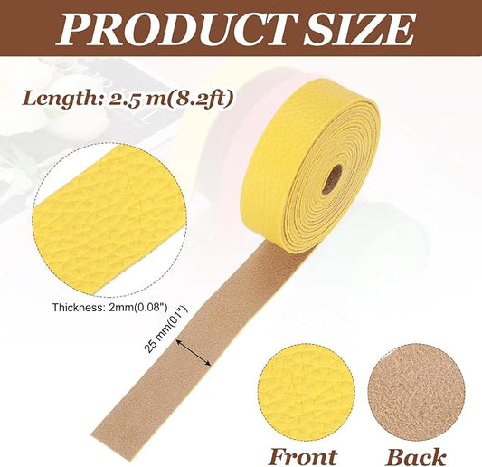 MECCANIXITY Faux Leather Strap, 1" Width x 98" Long Grained Leather Belt Strip Trim Roll for DIY Craft Projects, Pet Collars, Traction Ropes, Bag Straps, Hobby Workshop (Yellow)