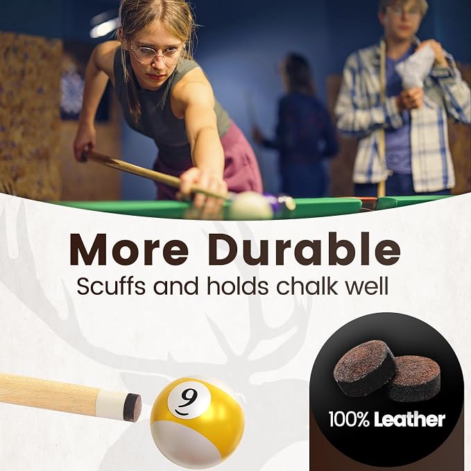 Billiard Pool Cue Tips - Pool Cue Stick Tips Replacement Repair Kit Billiard Cue Tips with Storage Box for Pool Table Cues Stick Tips Head and Leather Snooker Stick - SOLROS