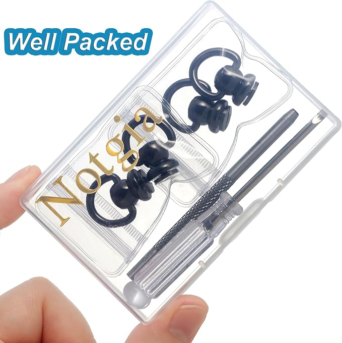 Notgia 4Pcs D Rings for Purse Brass Rivets for Leather Rotatable Purse Strap Hardware Ball Button Studs for Handbag D Rings Chicago Screws for Repair Purse Dog Collar Leather Crafts (Black)