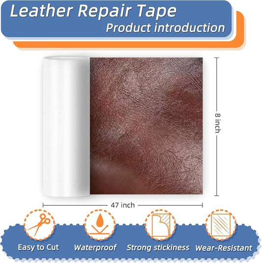 8x47 Inch Leather Repair Tape,Self Adhesive Leather Patches for Furniture,Vinyl Repair Kit for Couches,Bed,Car Seats,Chair (Red Brown)