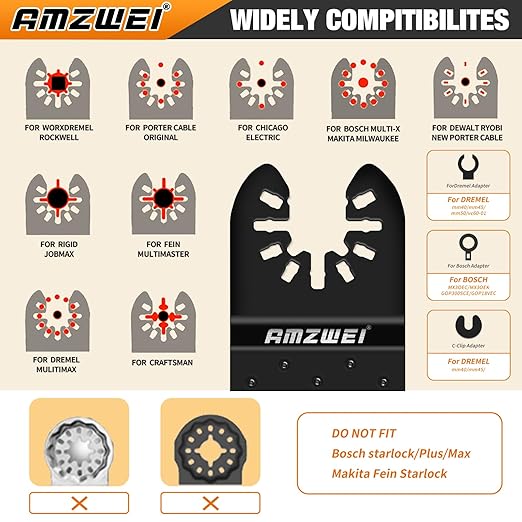 AMZWEI 8PCS Oscillating Tool Scraper Blades,HCS Caulk Remover Tool Blades for Vinyl Flooring,Paint,Carpet,Tile Adhesives, Compatible with Dewalt Milwaukee Dremel, Ryobi, Rockwell