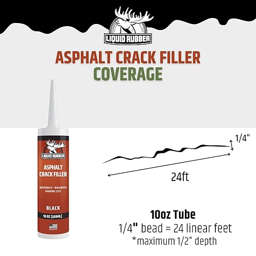 Liquid Rubber Asphalt Crack Filler - Professional-Grade Self-Leveling Waterproof Sealant for Driveway, Parking Lot & Walkway Cracks - Black 10oz - Helps Stop Water Intrusion & UV Damage - 1 Pack
