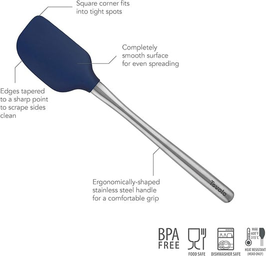 Tovolo Flex-Core Silicone Spatula Metal Handle for Scraping Bowls Mixing and Baking, Dishwasher Safe Heat Resistant Stainless Steel Silicone Spatula for Cast Iron and Nonstick Cookware, Deep Indigo