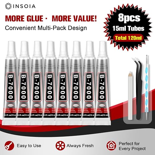 8 PCS 15ml B7000 Glue Clear with Precision Tip, Bedazzling Glue, Super Glues, Rhinestone Glue for Nail, Craft Glues, Jewelry Making, Nail Art, DIY, Makeup, Shoes