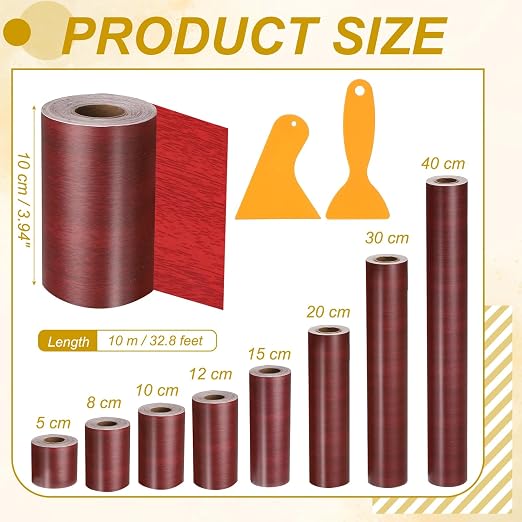 PATIKIL Wood Grain Repair Tape, 4" x 33' Self Adhesive Realistic Wood Tape with Scraper Durable Repair Patch for Furniture Floor Window Door Table DIY Home Decor, Walnut