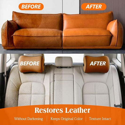 LISRUX Leather Cleaner and Conditioner Kit-2×18oz, Leather Cleaner for Car Seats, Furniture, Couches, Shoes & Boots, pH-Balanced, Restores & Protects All Leather For Natural, Synthetic, Faux, Pleather