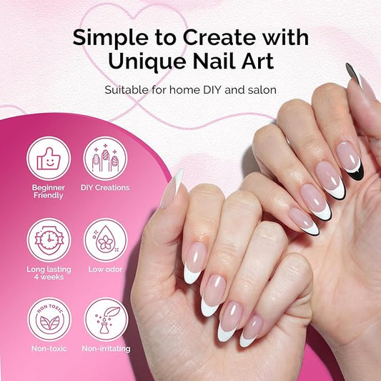 MelodySusie 2Pcs Gel Liner Nail Art Polish,for Line and Patterns of Painting,French Nail Tips,DIY Manicure Pedicure for Home DIY Salon Use 8ML White and Black