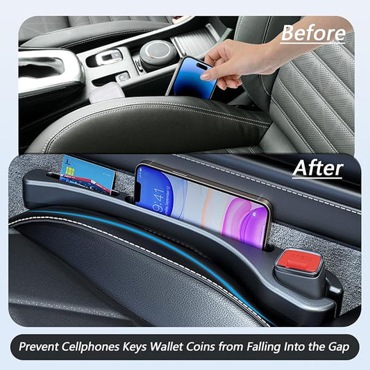 LEIWOOR 2 Pcs Car Seat Gap Filler,PU Leather Fill The Gap Between Seat and Center Console,Universal Fit Organizer for Car SUV Truck