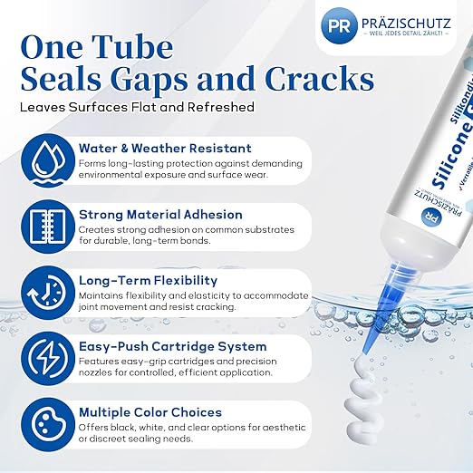 RTV Silicone Adhesive Sealant - High Temperature & Waterproof Caulking for Home, Auto, & Crafts - Creates Flexible, Long-Lasting Seal on Kitchen, Bathroom, Shower, Window (Clear, 30ml/1oz)