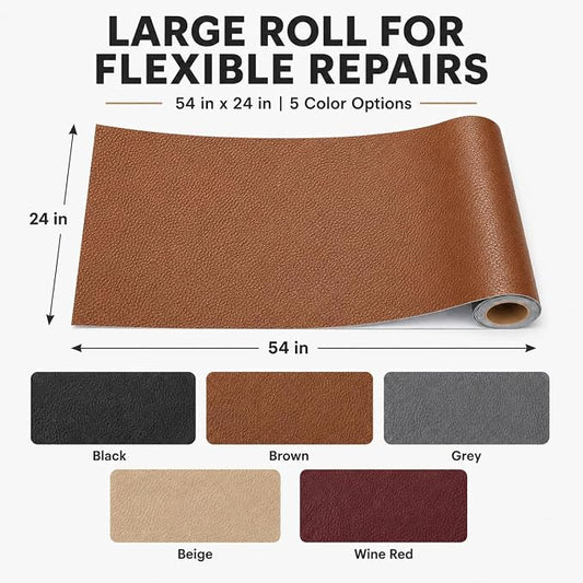 Self Adhesive Leather Repair Patch 24x54 Inch, Large Vinyl Repair Kit,Brown | Leather Tape for Furniture, Couch, Sofa, Car Seats. Waterproof, Strong Adhesion, Easy Cut Pleather Patch Waterproof Scratch