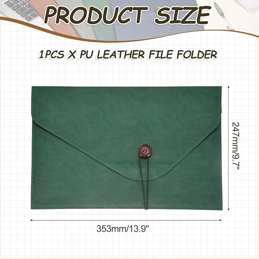 PATIKIL Leather Folder, 14x10 Leather Document Holder File Folder PU Pouch Bag Portfolio File Organizer Button Personal Envelope Waterproof for Traveling Office Men Gift, Green