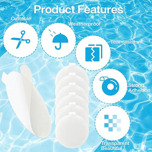 Pool Patch Repair Kit - 6 Pcs Round Strong Adhesive Waterproof Patch for Inflatable Above Ground Pools & Hot Tubs, Pool Liner Patch Kit- Fix Leaks Fast, UV Resistant Underwater Pool Patch Kit