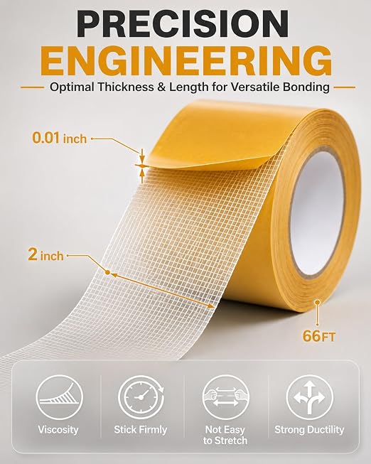 Grid Double-Sided Tape, Heavy Duty Waterproof Mesh Magic Tape Tear-Resistant Hight Adhesion Removable No Residue for Curtains, Carpets, Crafts and Home Repairs(10 meters-3pc,30 mm)