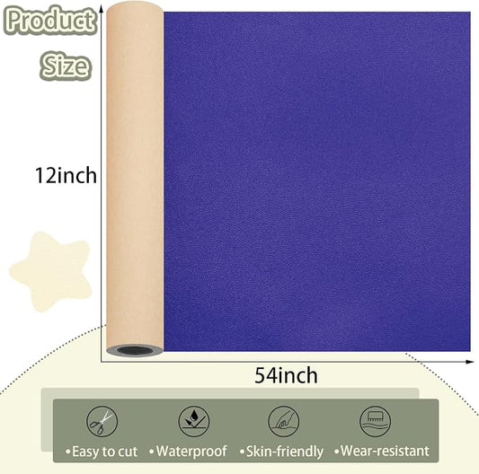 Leather Repair Patch for Furniture, 12×54 Inch Self Adhesive Leather Repair Tape, 1 Roll Vinyl Leather Repair Kit for Sofa Jackets Couches Handbags Kitchen Stools Luggage (Deep Blue)