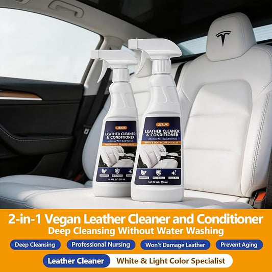 2-in-1 Leather Cleaner and Conditioner,16.9 oz,2 Pack,Car Cleaner and Conditioner for White & Black Vegan Leather,Safely Cleans & Conditions Leather Car Interiors,Furniture,Shoes,Boots,Bags & More