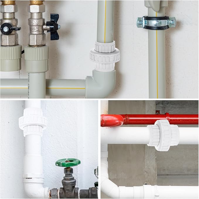 VYH 1" PVC Union Coupling Pipe Fitting,1" PVC Slip Union Schedule 40, PVC Adapter(Socket x Socket), built-in EPDM O-Ring, White (2 Pack)