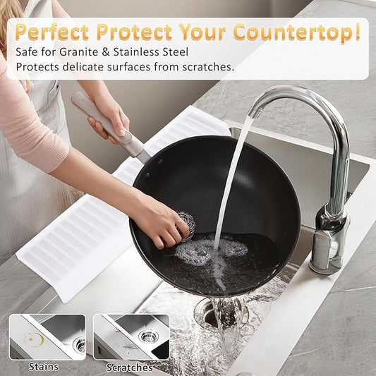 Sink Edge Protector with Suction Cup 4"x14", Silicone Sink Splash Guard for Kitchen & Bathroom, Protect Countertop from Scratches, Stains, for Stainless Steel Granite Quartz-Clear