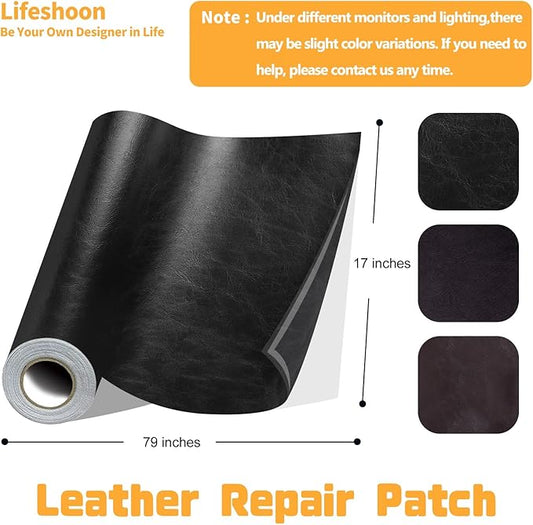 Leather Repair Patch, 17X79 Inch Glossy Self Adhesive Leather Repair, Large Vinyl Patch Tape for Couches, Furniture, Car Seats, Cabinets, Wall, Handbags (17X79 Inch, Black)