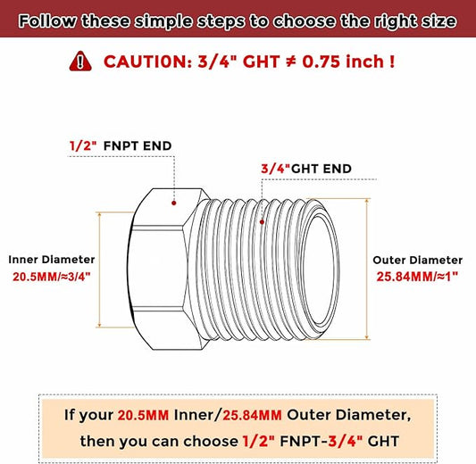 Pack of 1, 3/4" Male GHT to 1/2" FeMale NPT Solid 304 Stainless Steel Hex Bushing, Hose Fittings Adapter Reducer for Pipe Leak Repair, Bathroom Remodeling, Tool Extensions