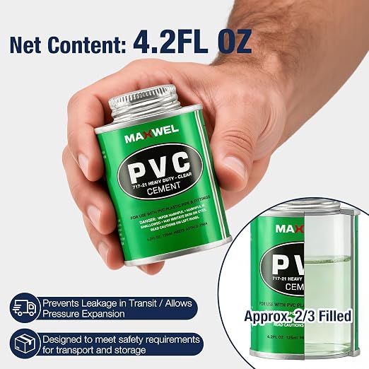 PVC Cement Pipe Glue – Fast Dry Plumbing Solvent Weld Waterproof Clear Finish for PVC Pipe, Vinyl & Inflatable Repair 4.2 fl oz Leak Proof Can