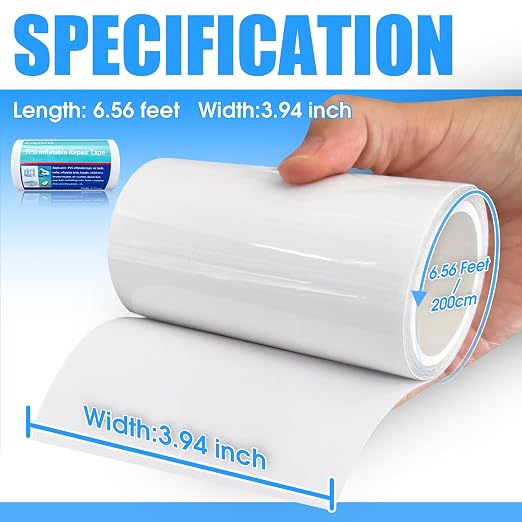 Clear TPU Inflatable Patch Kit for Bounce House, Pool Floats, Air Mattress, Waterproof Inflatable Decoration Repair Tape for RV Awning, Canopy, Tarp Tent, Sail and Boat Cover(4inch x7ft)