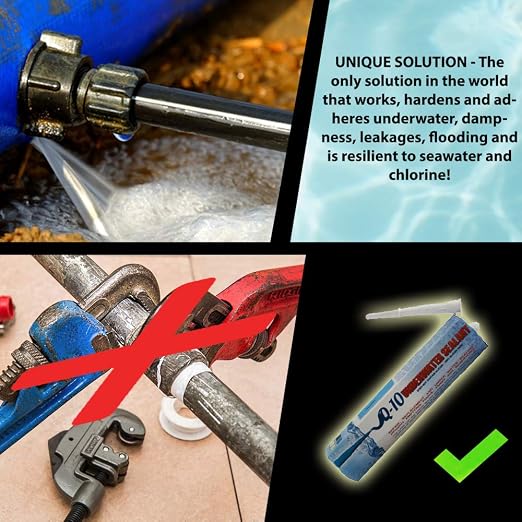 Nano Q10 Underwater Seal & Lock - Leak and Crack Repair Without Emptying The Pool, Reservoir, or Tank. Eco-Friendly Under Water Adhesive, Stays Flexible, Waterproof, and Chlorine Resistant (10.5 Oz)