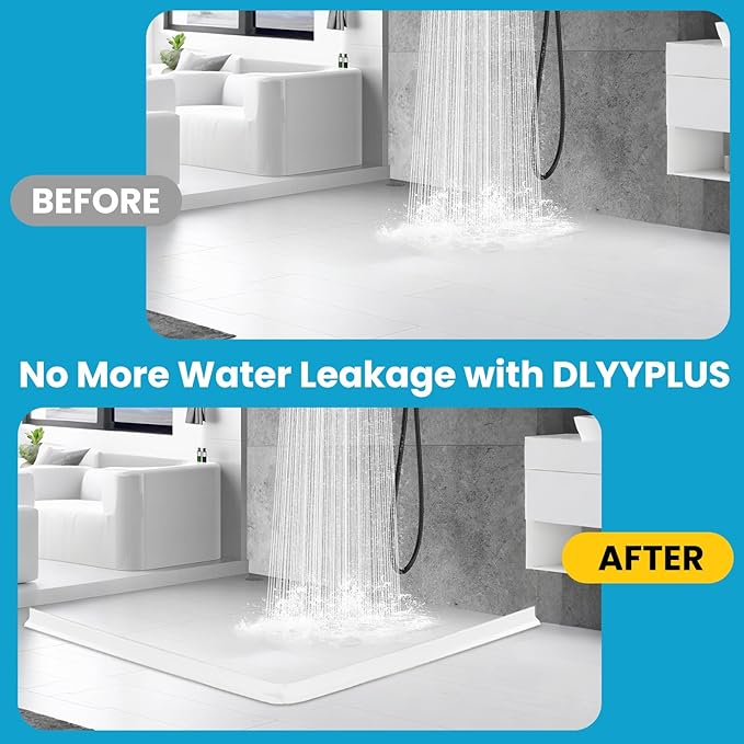 39" Collapsible Shower Threshold Water Dam Shower Water Stopper Barrier Keeps Water Inside Threshold Dry and Wet Separation Suitable for Bathroom Kitchen Sink Bathtub and More