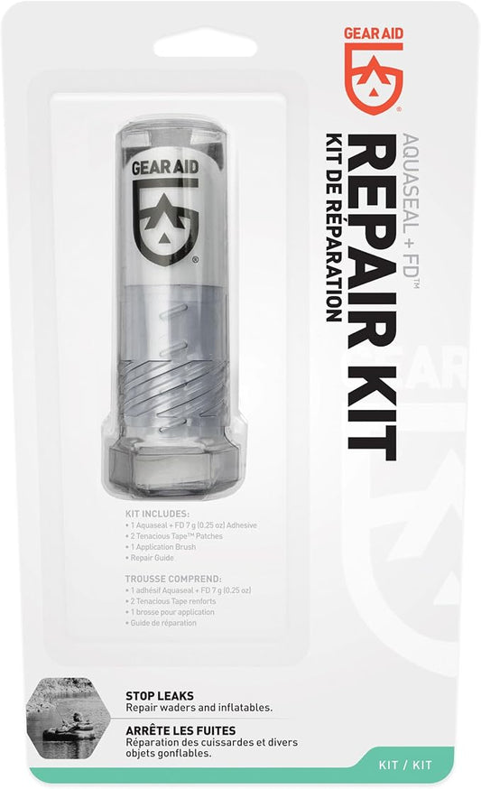 GEAR AID Aquaseal FD Wader & Boot Repair Kit – Waterproof 0.25oz Adhesive with 2 Tenacious Tape Hex Patches (2.5" x 2.8", Black and Clear) for Fixing Holes, Breathable Waders, Boots, and Outdoor Gear