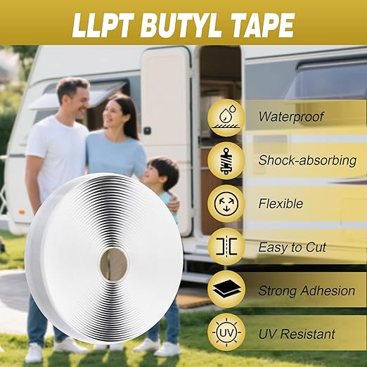 LLPT Butyl Tape Black 1/2 Inch x 33Ft 2 Pack Tight Seal for Leak Proof EPDM RV Repair Window Glass Boat Sealing Roof Pipe Patching(BST052)