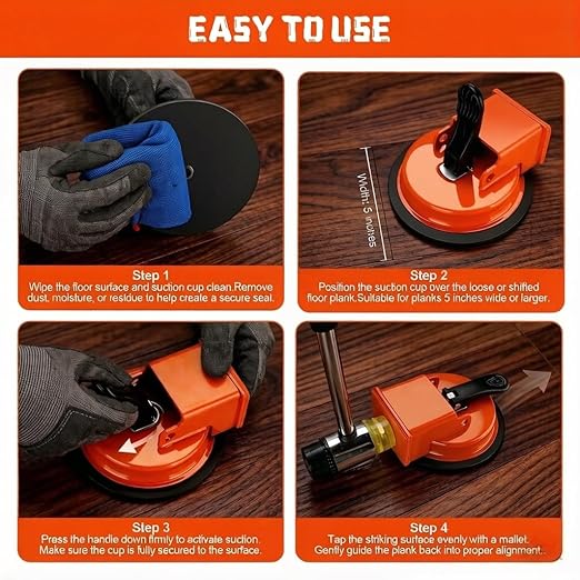 Floor Gap Fixer Tool,Heavy Duty Floor Gap Fixer Tool,Laminate Flooring Tools with Enhanced Suction Cup & Sticky Pads for Wood Floor, Tile,Laminate, Vinyl Plank, Hardwood(Orange)