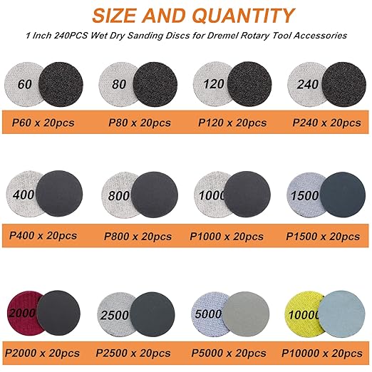 279PCS 1Inch Sanding Discs and Drum for Dremel Tool Accessories,60-10000 Grit Hook and Loop Sandpaper for Polishing Kit,Sanding Bits kit for Resin/Rock/Making Jewelry Polishing