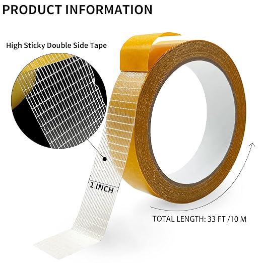 Birllaid Fabric Tape Multifunctional Double Sided Tape,Clear Tape for Clothes,Double Stick Carpet Tape Heavy Duty 1inchx33FT10m High Stickness Strong 2 Sided Tape