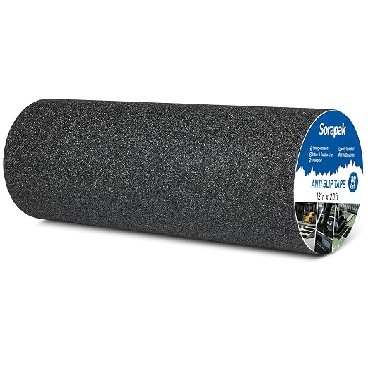 Black Anti Slip Tape 12in x 20ft, 80 Grit Waterproof Non Skid Grip Tape Roll for Ramps, Decks, Boat Decks, Warehouse Floors, Garages, Indoor & Outdoor Use