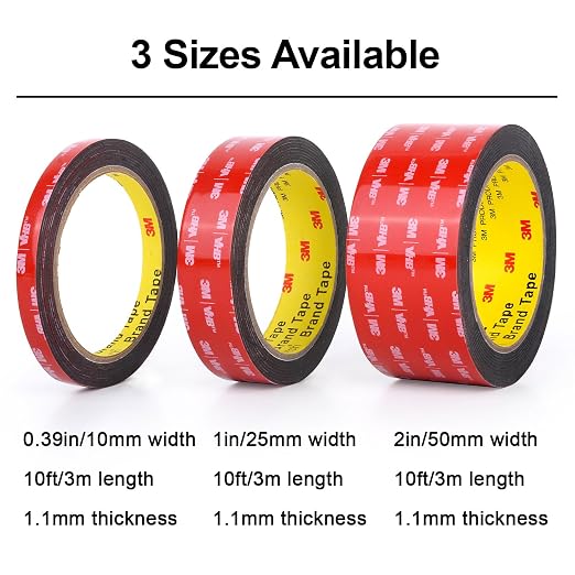 3M Double Sided Tape Heavy Duty Mounting Tape Strong Adhesive Strips, Picture Hanging Strips (1in X 10ft)