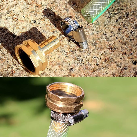 Solid Brass Garden Hose Repair kit Connector with Stainless Steel Clamps, Male Adapter/Female Garden Hose Swivel Fitting… (1/2" Barb x 3/4" Female -2 Sets)