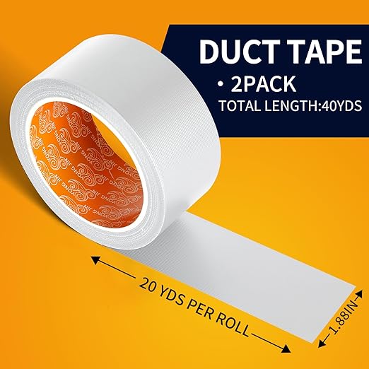 YONGJIN White Duct Tape Waterproof - 2 Pack Tear by Hand, No Residue, Multi-Purpose Duct Tape Bulk for Indoor Outdoor Repairs, DIY, Packaging, and Crafts, 2 Inch x 40 Yards Total