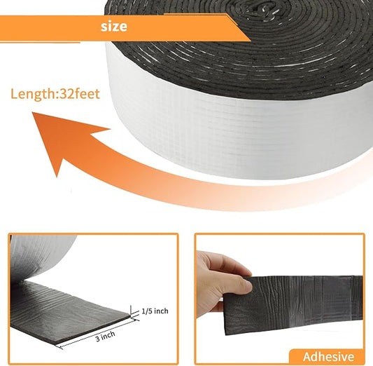 DOBTIM Foam Foil Pipe Insulation Wrap 3 in x 32 ft,Reflective Foil Insulation Tape Self Adhesive with High Resilience for Pipe Insulation Wrap