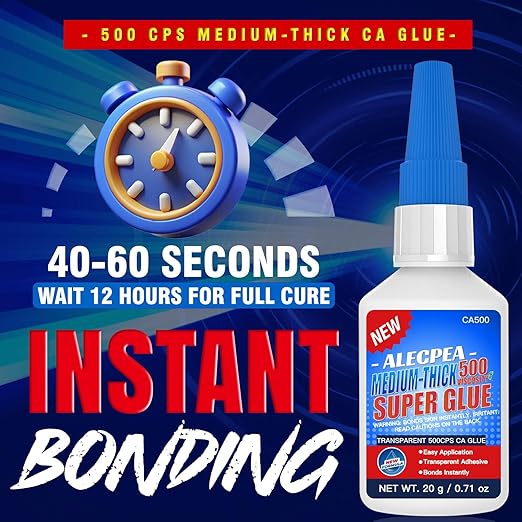 20g Medium-Thick CA Glue (500 CPS), Instant Clear Cyanoacrylate Glue for Wood, Glass, Metal, Paper, Leather, Plastic, Ceramic, Rubber, Jewelry, Woodworking, Hobby Models, and Craft Project